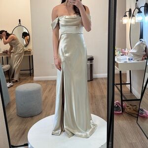 Mia Shiny Satin Convertible Dress - Neutral Champagne